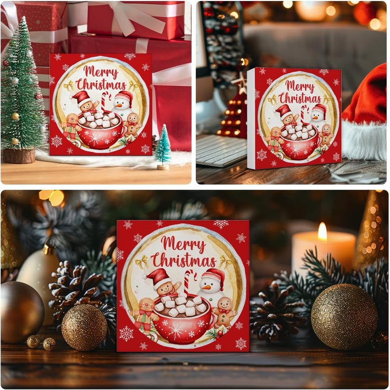 Zauly Christmas Decorations Indoor, Vintage Gingerbread Decor Sign, Merry Christmas Wood Sign Rustic Home Table Desk Decor (5 x 5 Inches) - Image 3